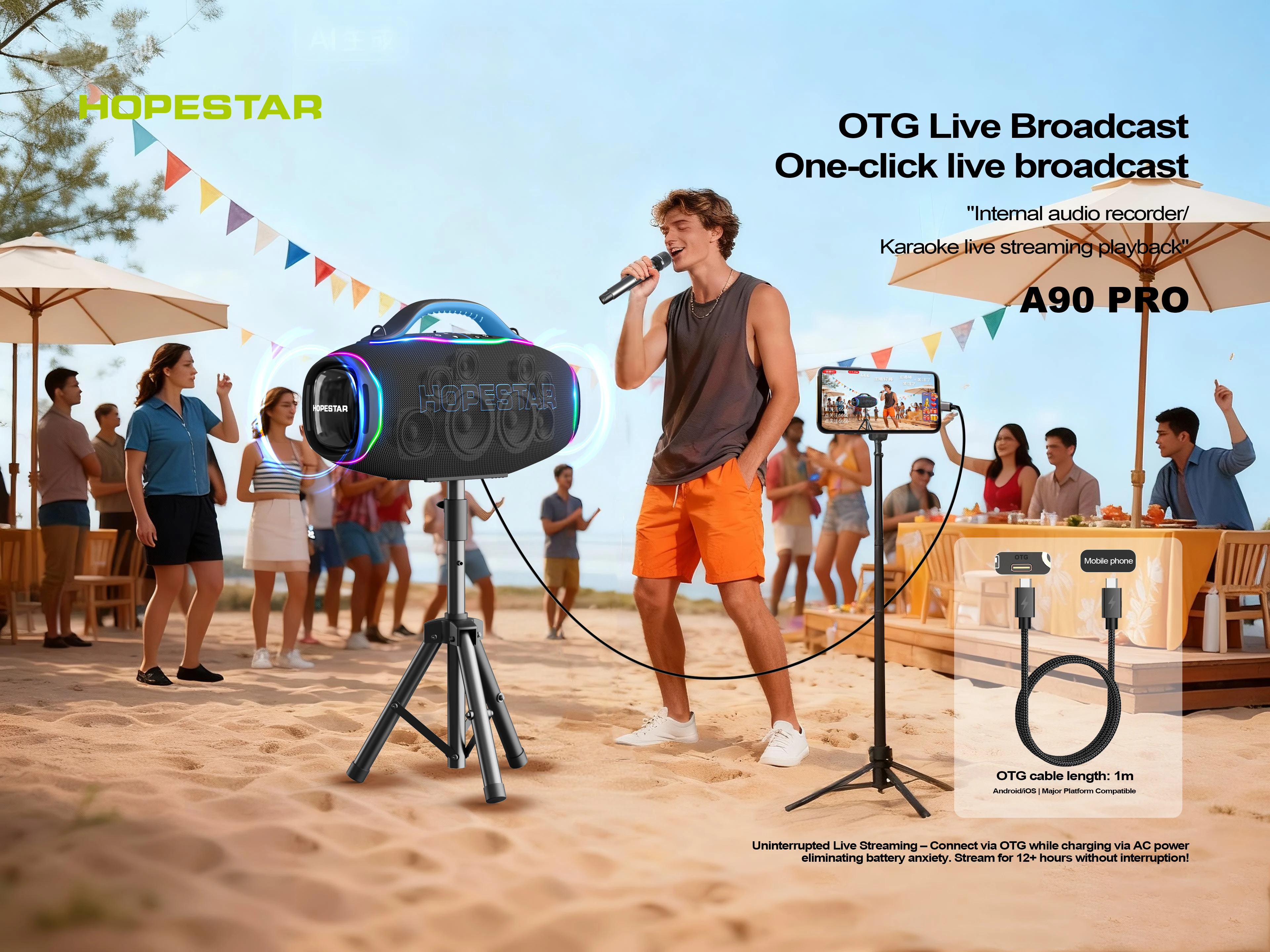 FACTORY HOPESTAR A90PRO 700W 36000mAh Battery High Quality for Portable Speaker Party RGB Lighting Effect Karaoke  2 Microphone