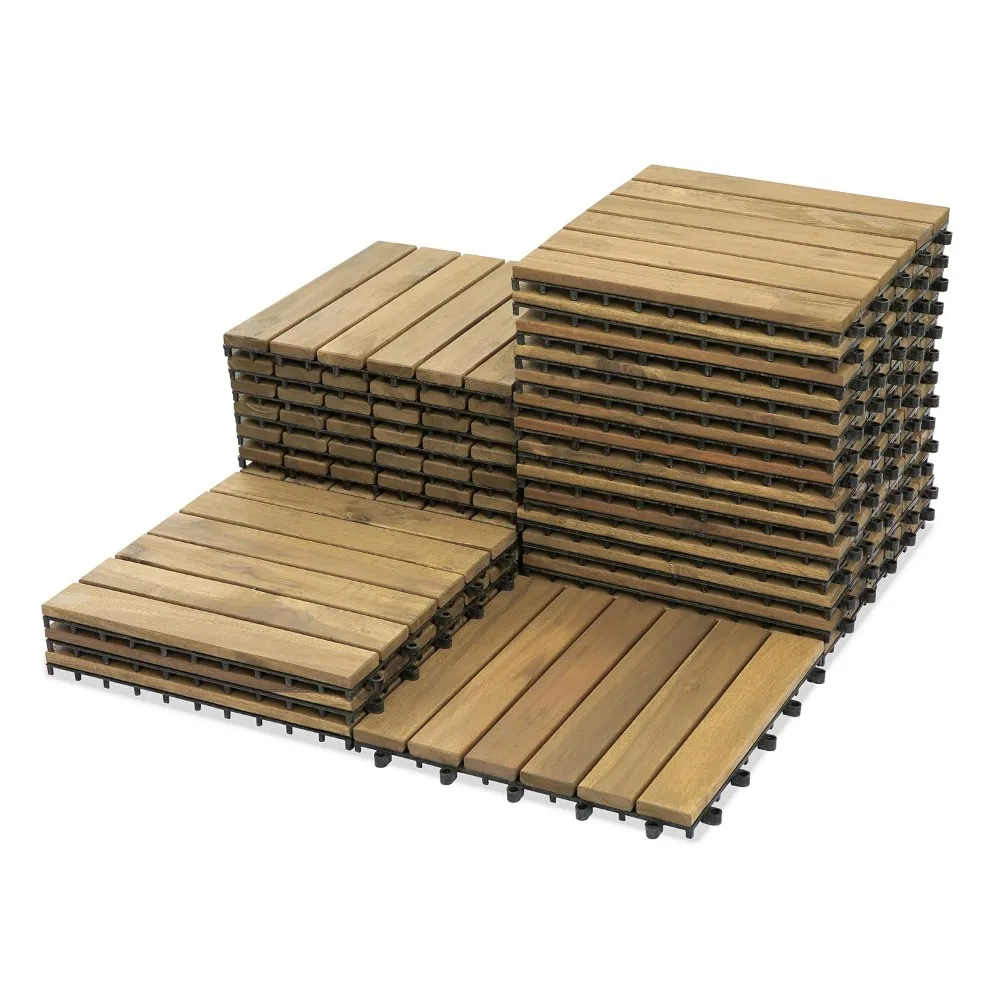 

Wood Flooring Interlocking Deck Tiles for Patio Decor 27 Pcs 6 slats - Waterproof Indoor & Outdoor Decor - Balcony Garden
