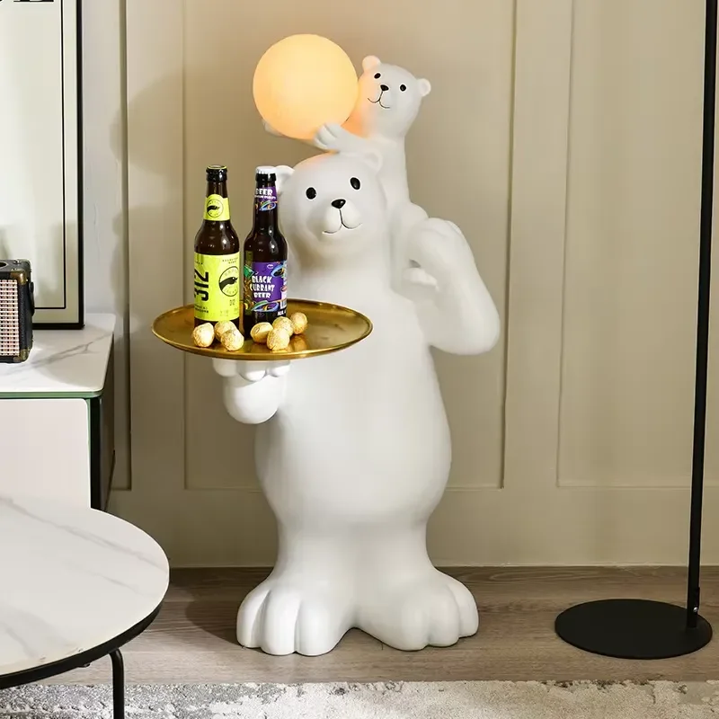 Smart audio animal sculpture living room sofa ornament tray next tray home decoration polar bear tray with moon light