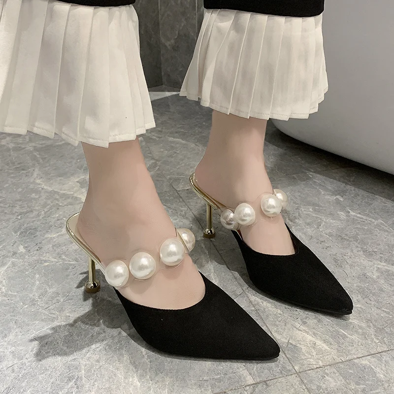 2024 New Summer Style Fashionable Comfortable Elegant Casual and Versatile Pearl Heel Wear-resistant Toe-toe Shoes High Heels