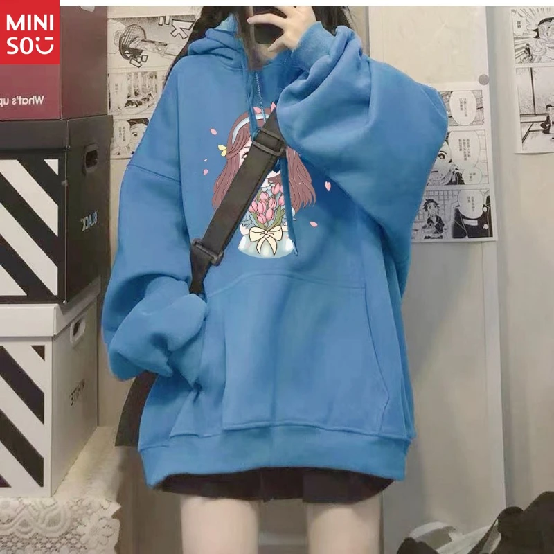 

Miniso American High-Street Hoodie, Plush Fleece Unisex Sweatshirt Couple Set