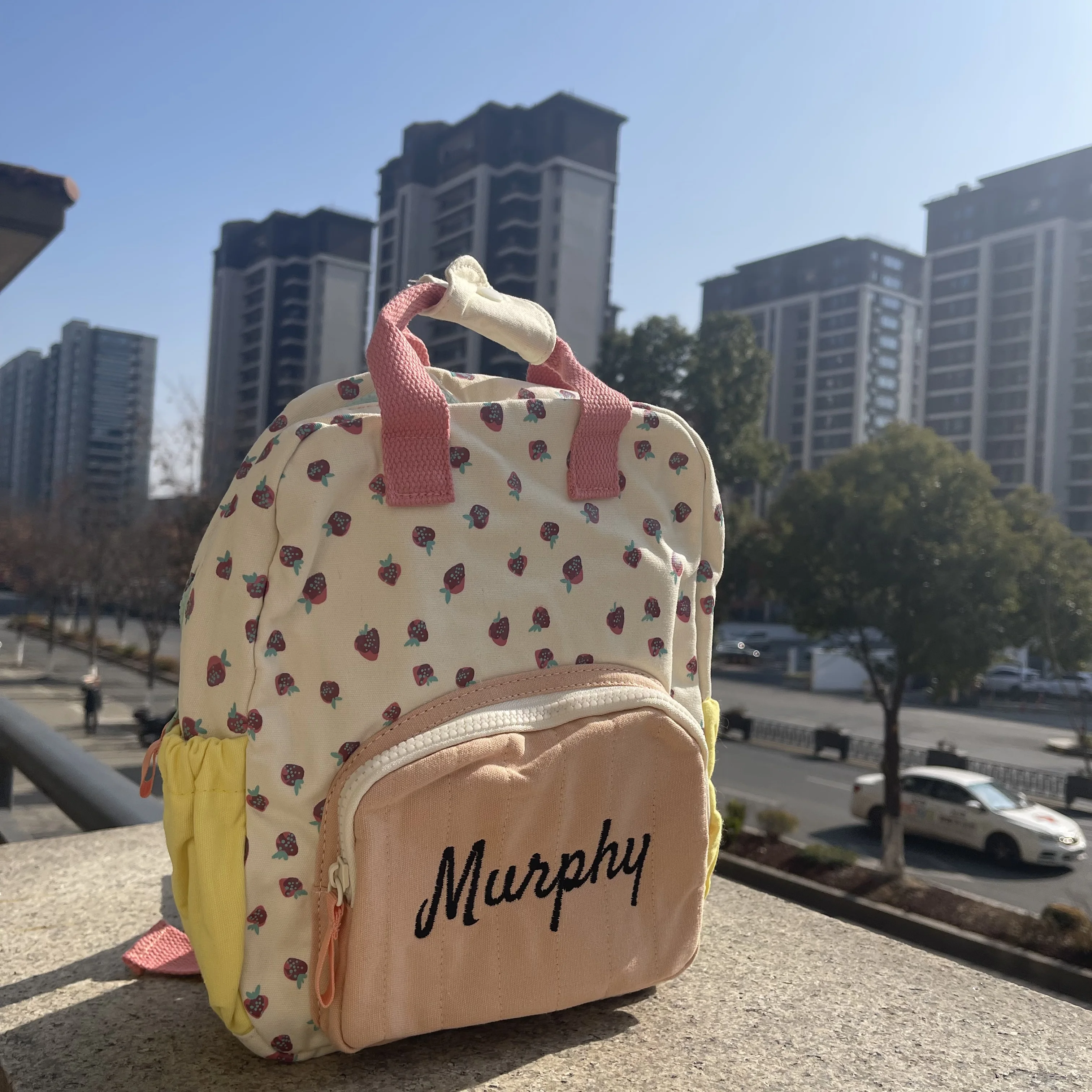 

Personalized Name Girls Strawberry Backpack Cute Children's Kindergarten Schoolbag Outgoing Travel Canvas Backpack with Names