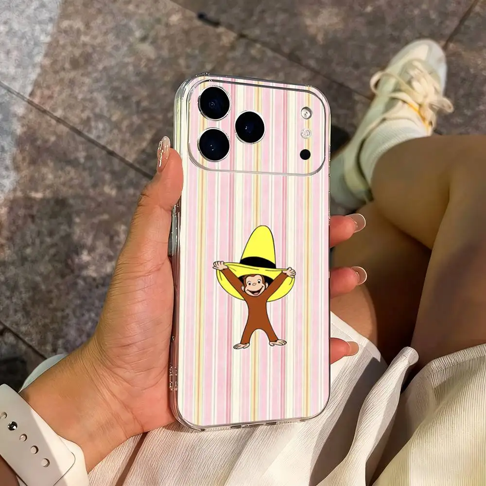 귀여운 모키 지-조지스 호기심 많은 아이폰 케이스 (아이폰 14, 13, 12, 11, 17, 16, 15, 프로, 맥스, 플러스, X, XS, XR, SE, 미니) 투명 소프트 커버