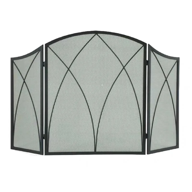 

Trifold wrought iron fireplace partition screen with mesh fireproof fireplace door decorative heater fireplace fence