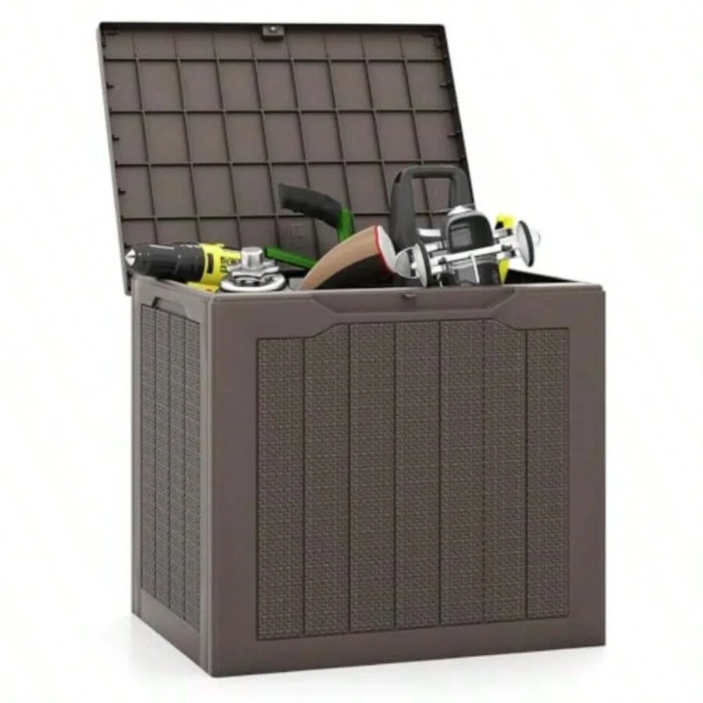 Outdoor Storage Box with Lockable Lid Waterproof PP Resin Portable Carry Handle for Garden Tools Pool Accessories Cushions Patio Deck Package Delivery 60 Gallon Large Capacity Weatherproof Durable