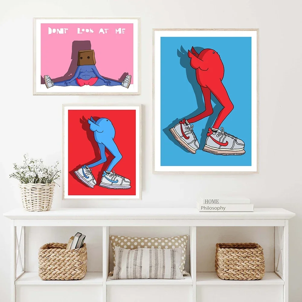 Sneakers Abstract Dont Look At Me Wall Art Canvas Painting Cartoon Poster and Print Funny Pictures Kids Bed Room Home Decor