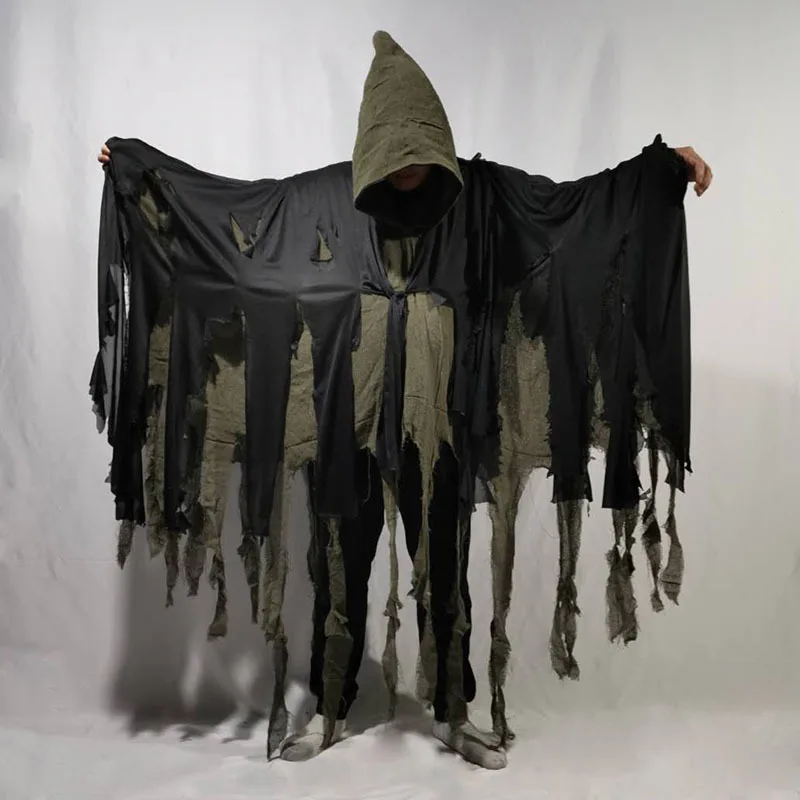 Halloween Hooded Cloak Cape Costume for Adults Witch Vampire Cosplay Party Scary Horror Theme Witchcraft Reaper