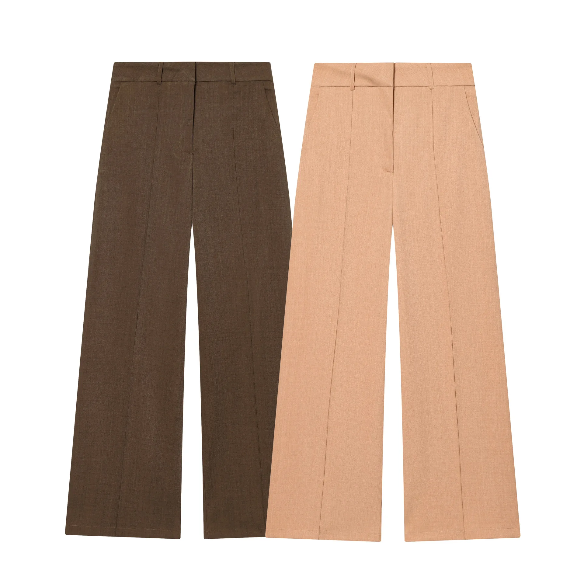 High Waist Casual Pants for Women Fashionable Organic Cotton Knitted Trousers with Belt Loops And Detailing Cross-Border
