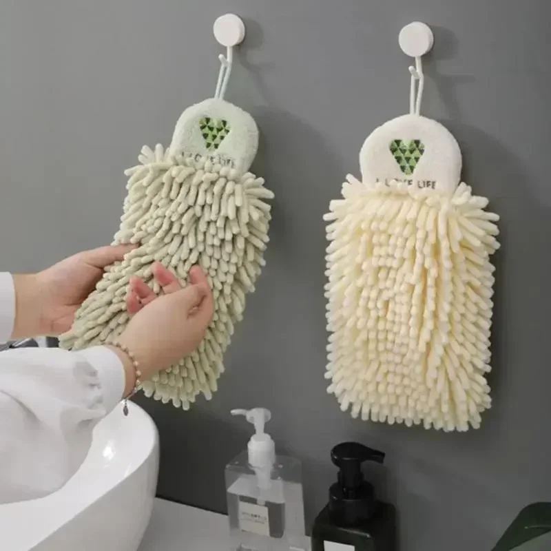 Hangable Fast Drying Kitchen Towel Absorbent Chenille Hand Towel with Fun Cartoon Embroidery Design