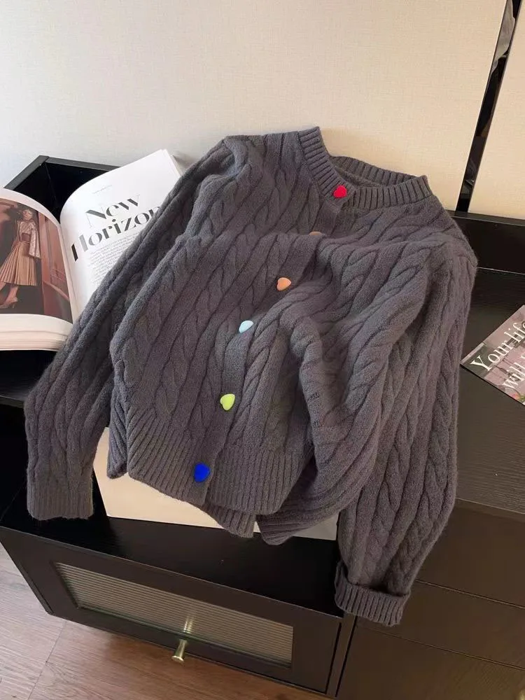 Jmprs Chic Rainbow Buttons Cardigan Sweaters Women Korean Sweet Loose Casual Knitted Coat Fashion O Neck Lady Long Sleeve Tops
