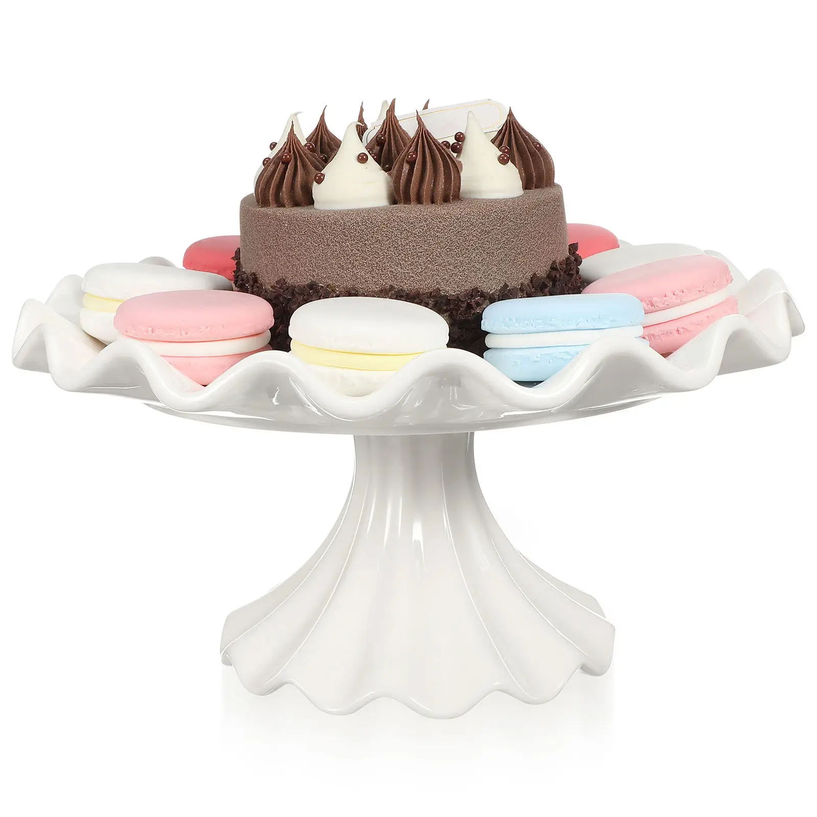 

Ceramic Pedestal Cake Stand Wavy Edge Footed Round Cake Plate Dessert Display Cupcake Holder for Weddings Parties