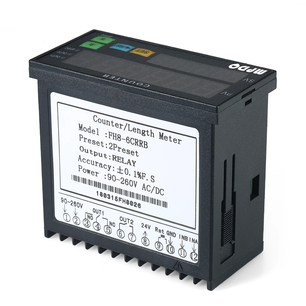 Display Digital Counter 90~265V AC/DC Length Meter 2 Relay Output Pulse Multifunctional Dual Lightemitting Diode PNP NPN Counter