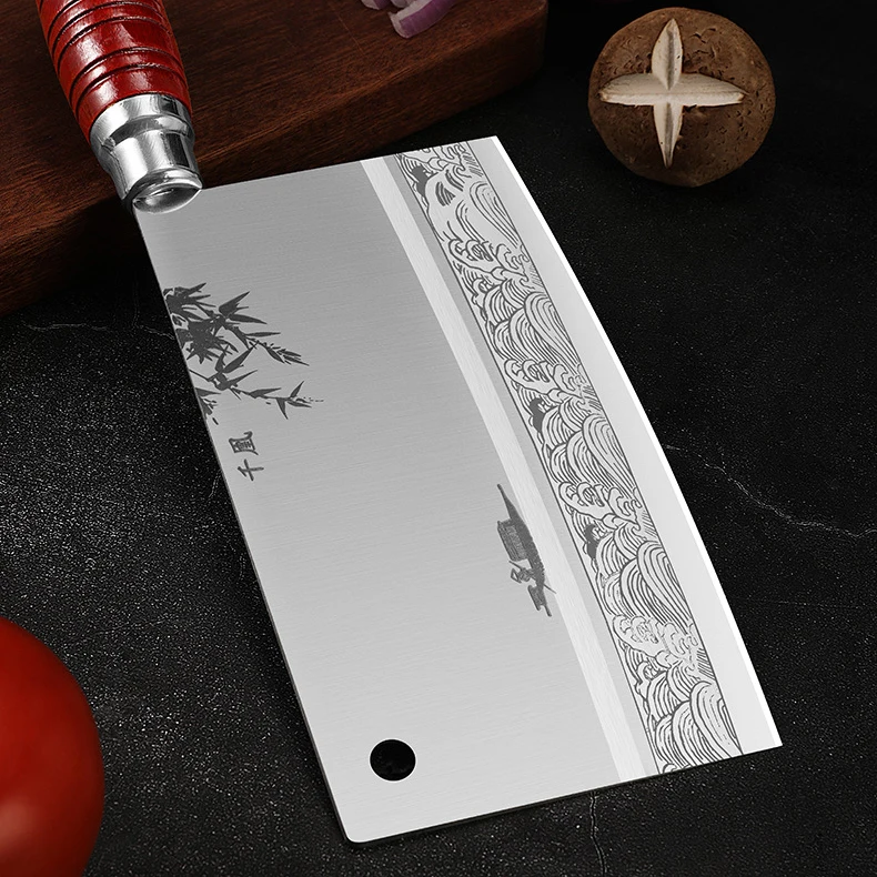 7.5 inch Chinese Cleaver Stainless Steel Kitchen Knife Boatman Painting Blade Chef Slciing Knife Restaurant Kitchen Knives