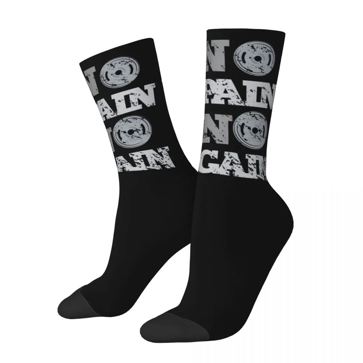 Funny Crazy Sock for Men Unleash Your Strength Hip Hop Vintage No Pain No Gain Happy Pattern Printed Boys Crew Sock Casual Gift