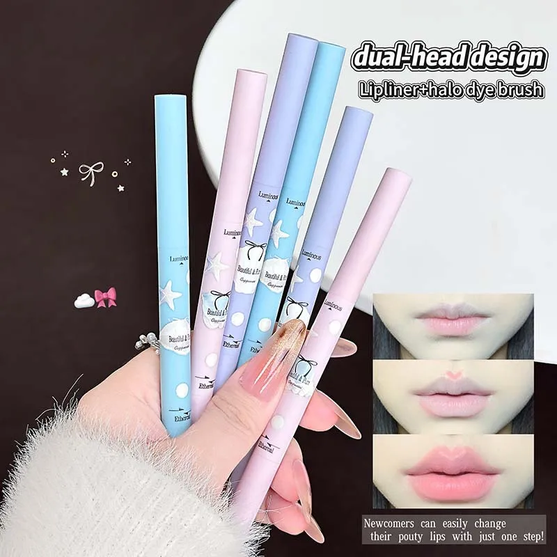 2 in 1 Lip Contour Pencil Waterproof Sweatproof Natural Finish Soft Smooth Application Precision Tip Long Lasting