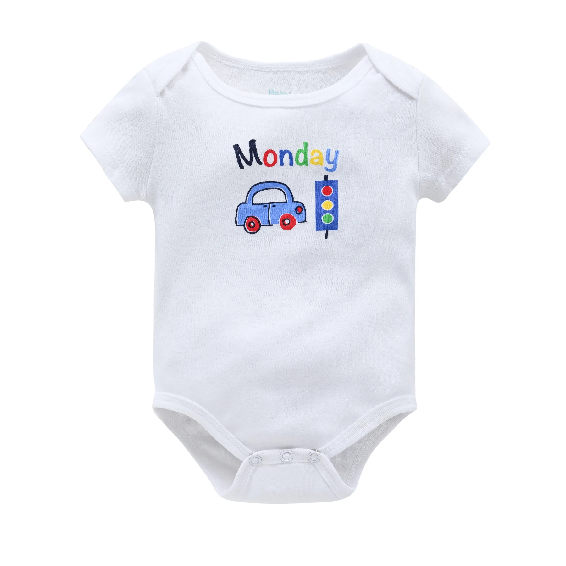 Newborn Baby Bodysuit Short Sleeve Summer Weekday Cartoon Animal Vehicle Print Infant Romper Onesie Jumpsuit Boy Girl Clothes