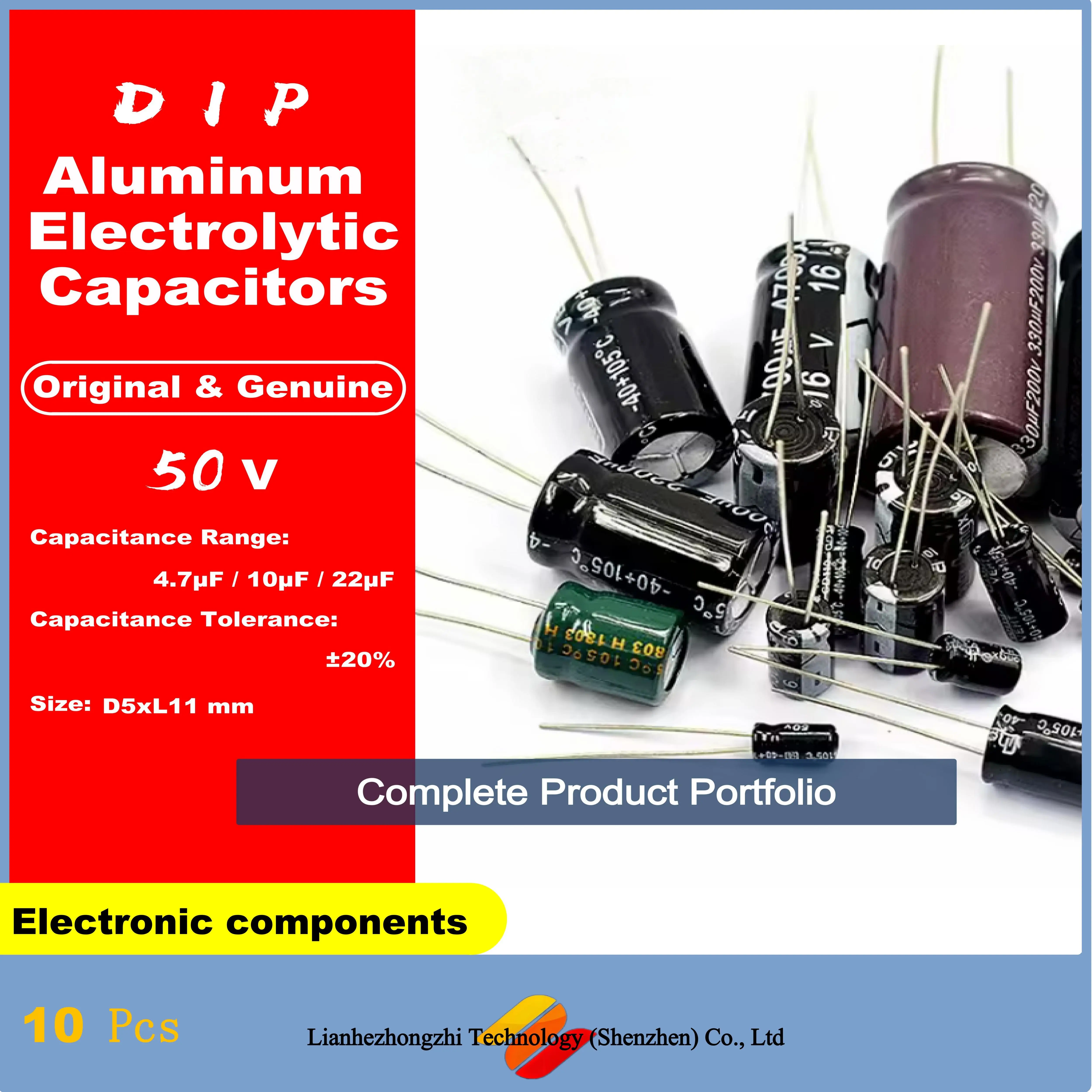 

10Pc Good quality DIP Solid Electrolytic Capacitor D5xL11 50V 4.7uF 10uF 22uF DIP Aluminum Electrolytic Capacitors Tolerance 20%