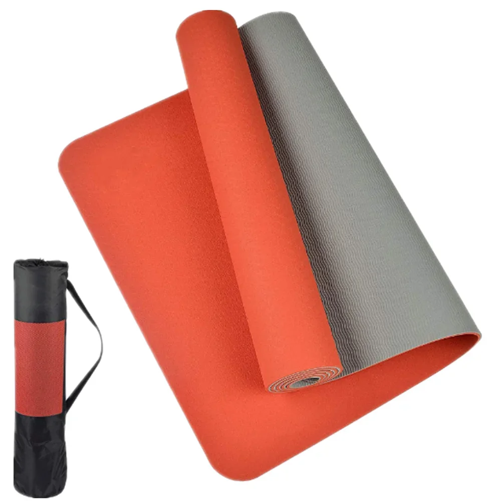 TPE Yoga Mat 1/4 Inch Thick High Density Fitness Exercise Mat Non-Slip Anti-Tear Workout Mat with Strap