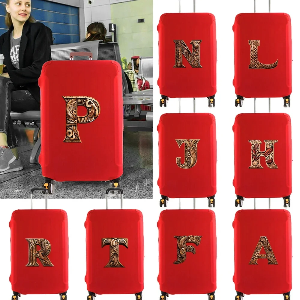 Luggage Dust Cover Pull-rod Case Protector Reusable for Washable 18-32inch Wood Art   Letter Printed Pattern TravelAccessories