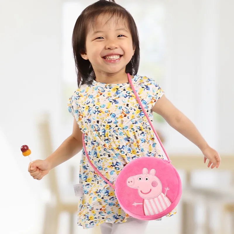 100% 本物のペッパピッグかわいいぬいぐるみラウンドバックパックおもちゃジョージ幼稚園漫画ショルダーバッグ小銭入れ女の子の誕生日ギフト