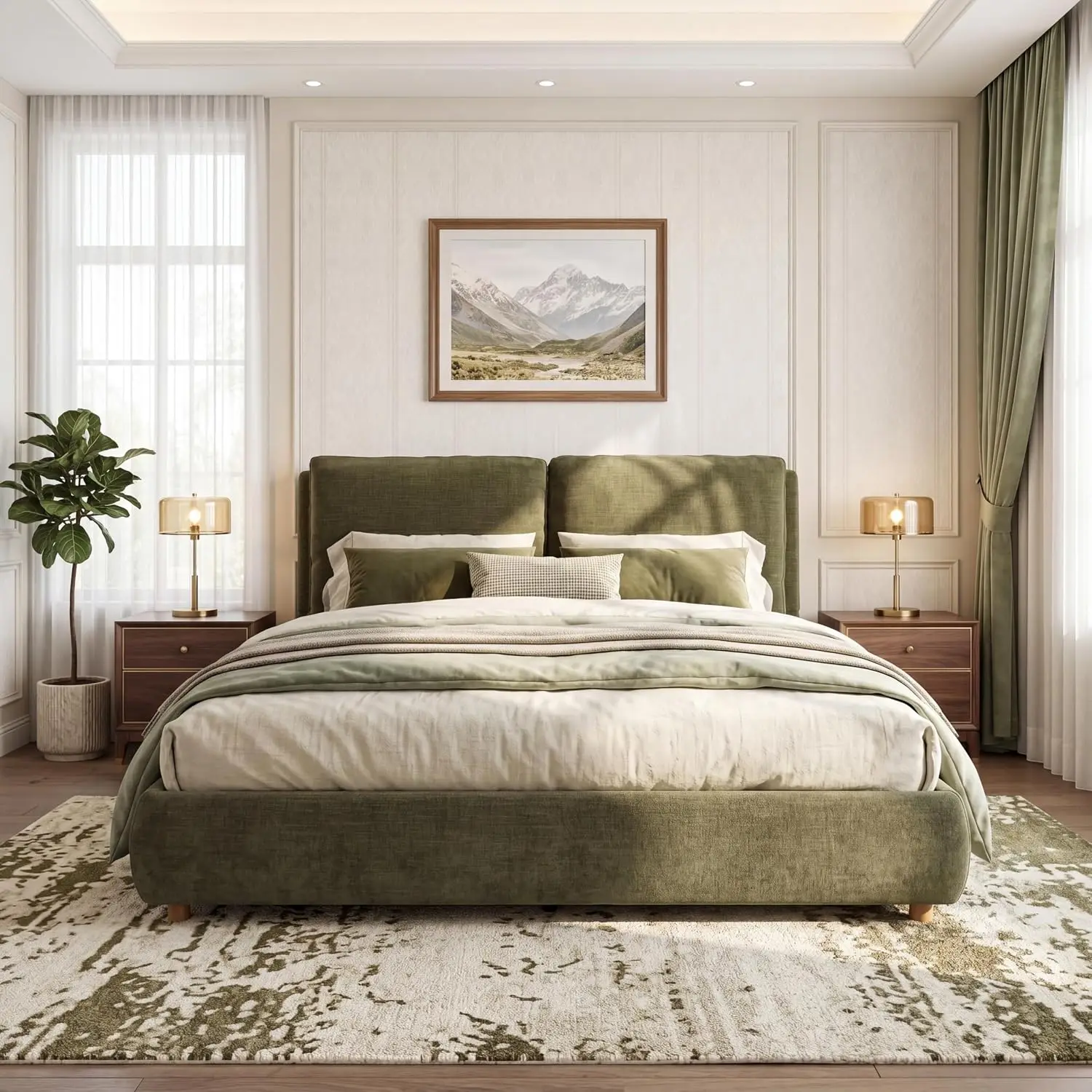 California King Upholstered Platform Bed with Headboard & Soft Rounded Corners, No Box Spring, 36