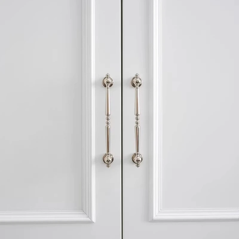 French Antique Cabinet Door Handle Titanium Silver High-end Bedroom Drawer Knobs Kitchen Long Pulls Hardware Furniture Handle