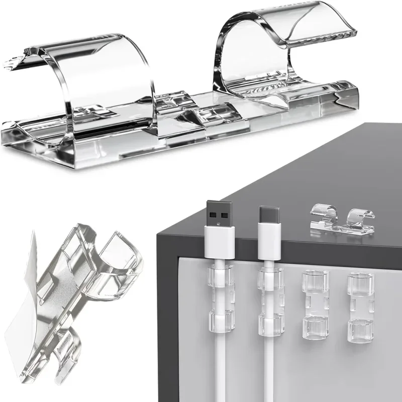 Clear Cable Clips Compatible for PC,TV,Car,Ethernet,Christmas Wire Holders with Adhesive Backing,Organizers for Desk,Wall,Home