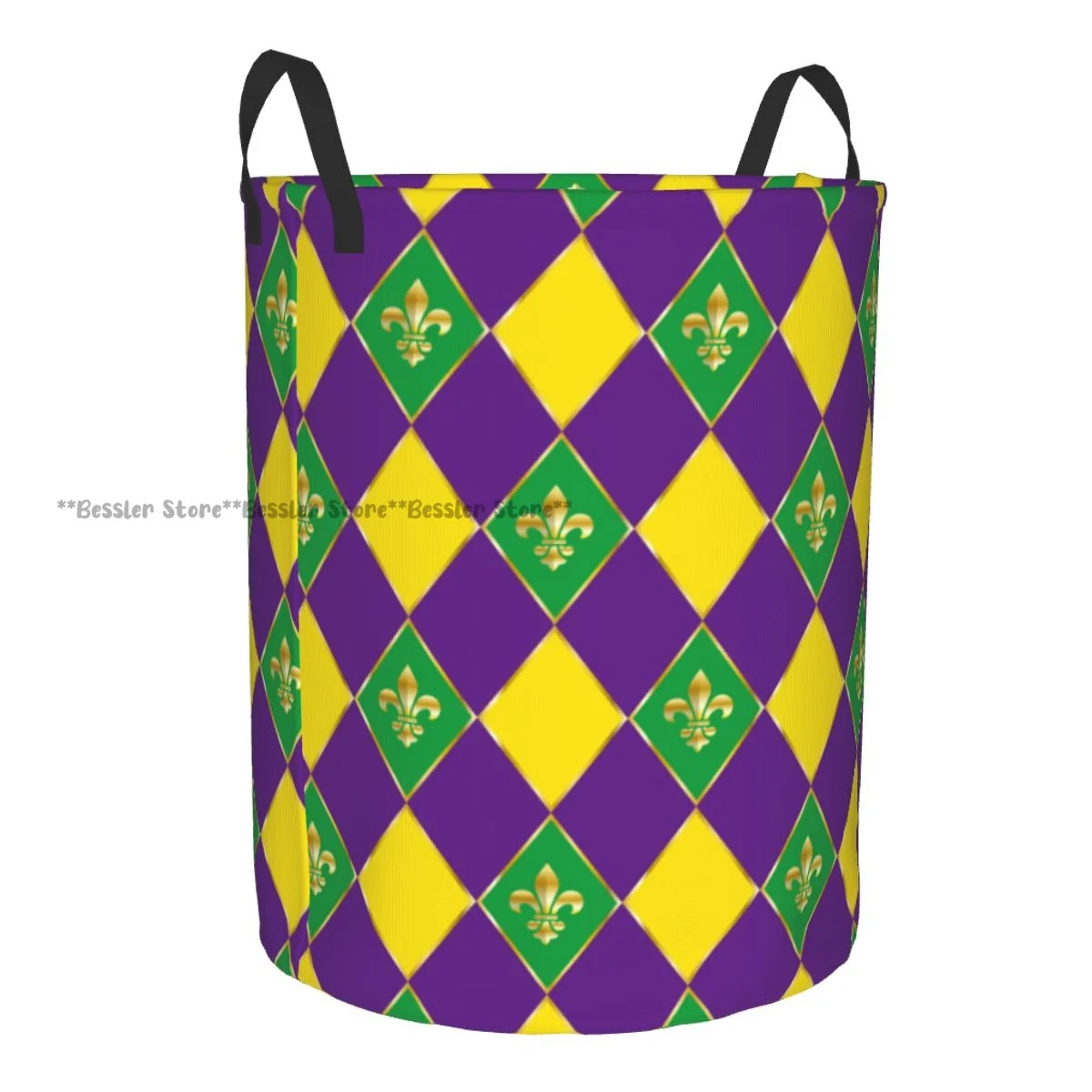 Dirty Laundry Basket Masquerade Mardi Gras Checkered Pattern Folding Clothing Storage Bucket