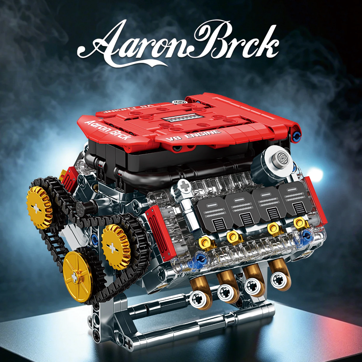Red V8 Engine Model Building Blocks Set with Electric Motor MOC Assembly Bricks Toy For Adults Birthday Christmas Gifts 482pcs