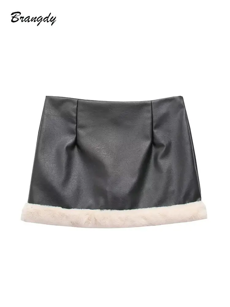 

PU Leather Mini Skirt Hight Waist Sexy Women Skirts Fur Black Pu Streetwear Party Club Min Skirt Zat 2024 New Winter Short Skirt
