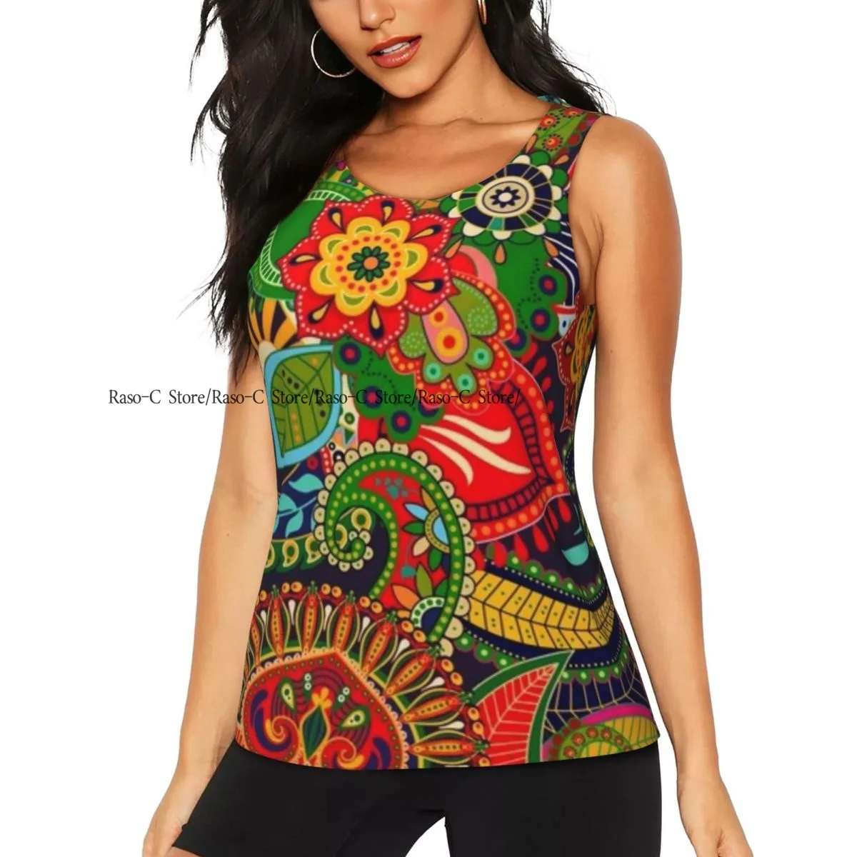 Women's Workout Tank Tops Quick Dry Sleeveless Athletic Shirts Indian Floral Ornament Gym Yoga Tops