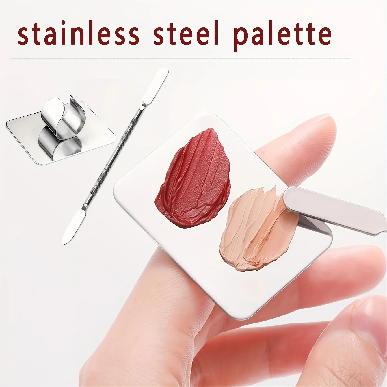 Paleta de Mistura de Maquiagem, Paleta de Espátula KissDate com Espátula para Base, Bandeja de Mistura de Maquiagem em Aço Inoxidável, Paleta para Nail Art