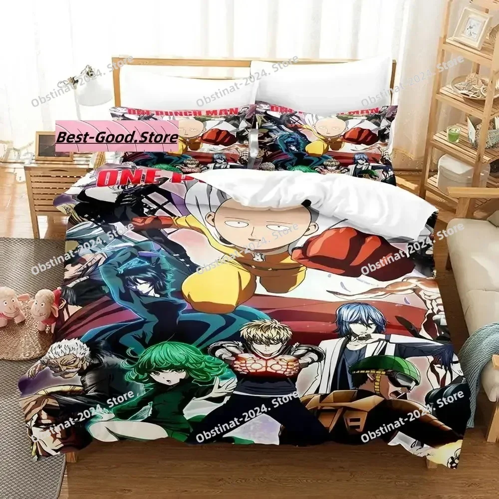 طقم سرير One Punch Man طقم سرير مفرد مطبوع مع كيس وسادة غطاء لحاف سرير ناعم فردي مزدوج كوين سوبر كينج مقاس