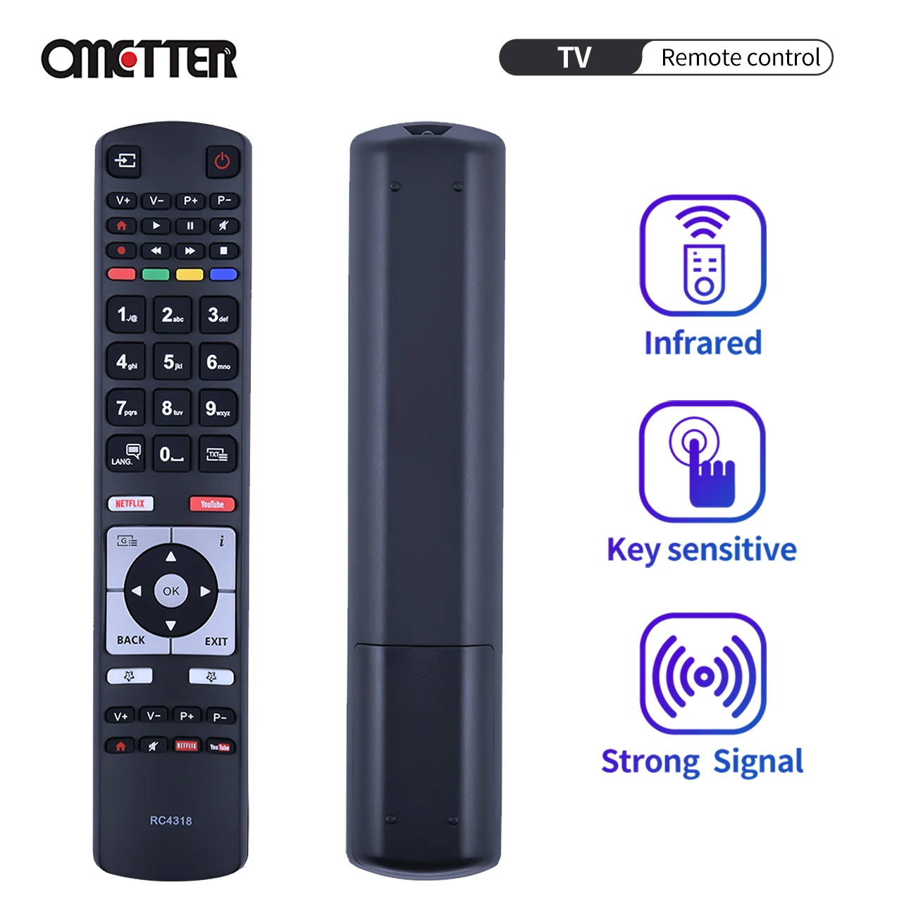 RC4318 Remote Control for Vestel Finlux Telefunken Edenwood 4K Smart Television RC4318P RC4391P