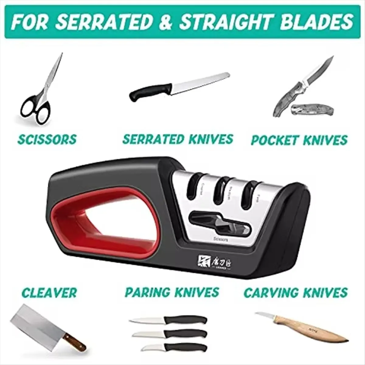 【THANKSGIVING DAY】 GRINDER Multifunction Kitchen Sharpener Restores Serrated Blade Knives and Scissors, Diamond Steel Ceramics