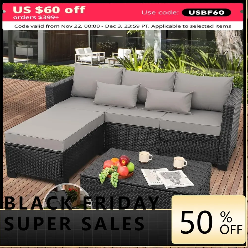 Outdoor Furniture Set 3 Pieces Wicker Patio Furniture Outdoor Sectional Couch Outdoor Coffee Table with Storage All-Weather