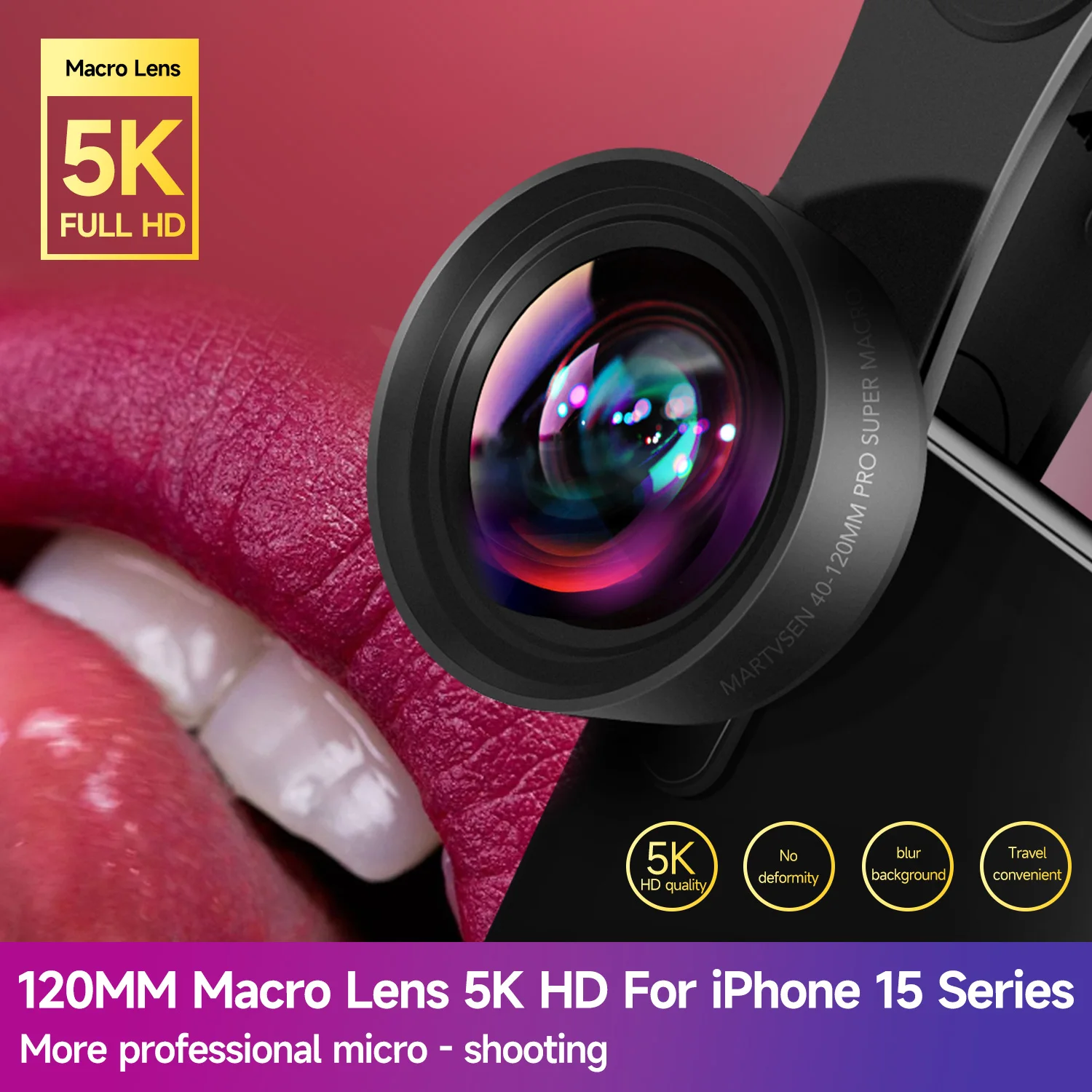 MARTVSEN 120mm 매크로 렌즈, 전문가용 5K HD 10x 슈퍼 매크로 범용 클립 카메라 사진 렌즈, 아이폰 삼성 안드로이드용