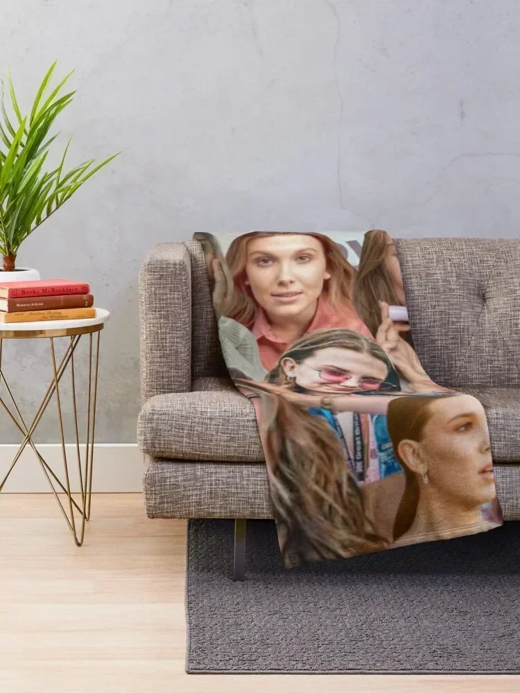 Millie Bobby Brown Edit Collage by Stasii Throw Blanket Soft Beds Furrys Summer Blankets