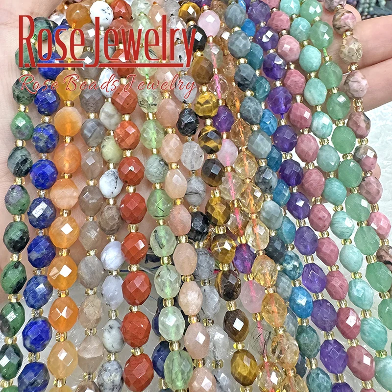 6x8mm Faceted Oval Colorful Crystal Quartz Apatite Sunstone Amethyst Citrine Prehnite Rice Shape Spacer Beads For Jewelry Making