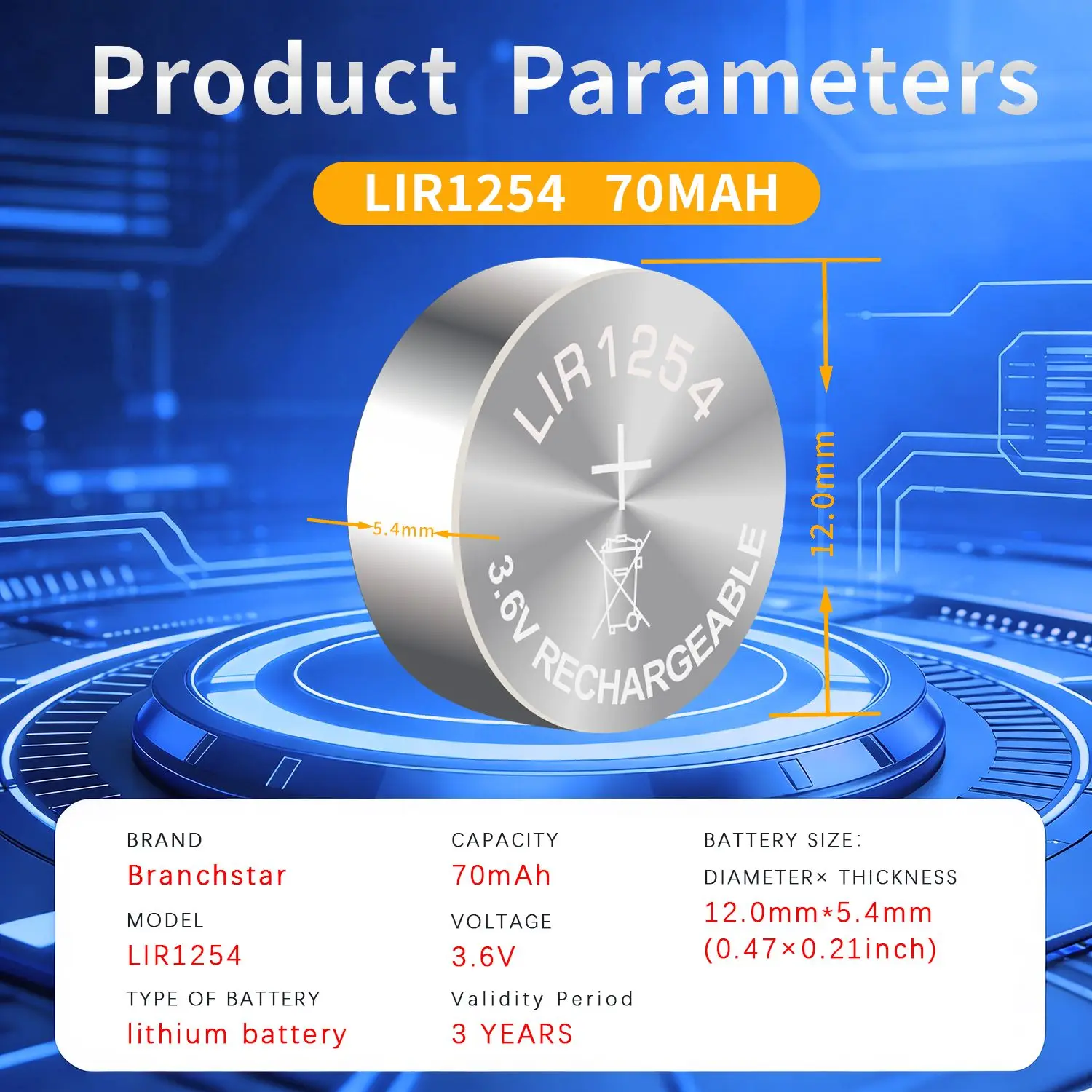 LIR1254 3.7V Rechargeable Lithium Ion Button Cell Battery ICR1254 CP1254 For Sony WF-1000XM3 TWS Wireless Bluetooth Headphones