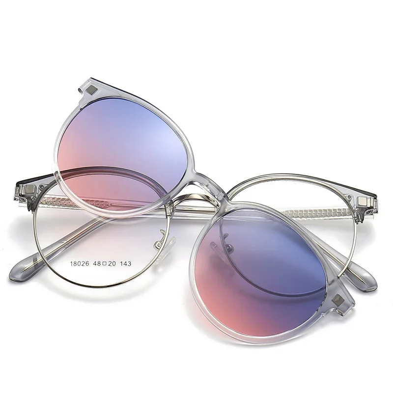 

Очки KIZN Magnetic 2-в-1 с клипсами, круглые оправы, оптические поляризационные солнцезащитные очки, линзы для близорукости для мужчин и женщин, от -0.5 до -10 диоптрий