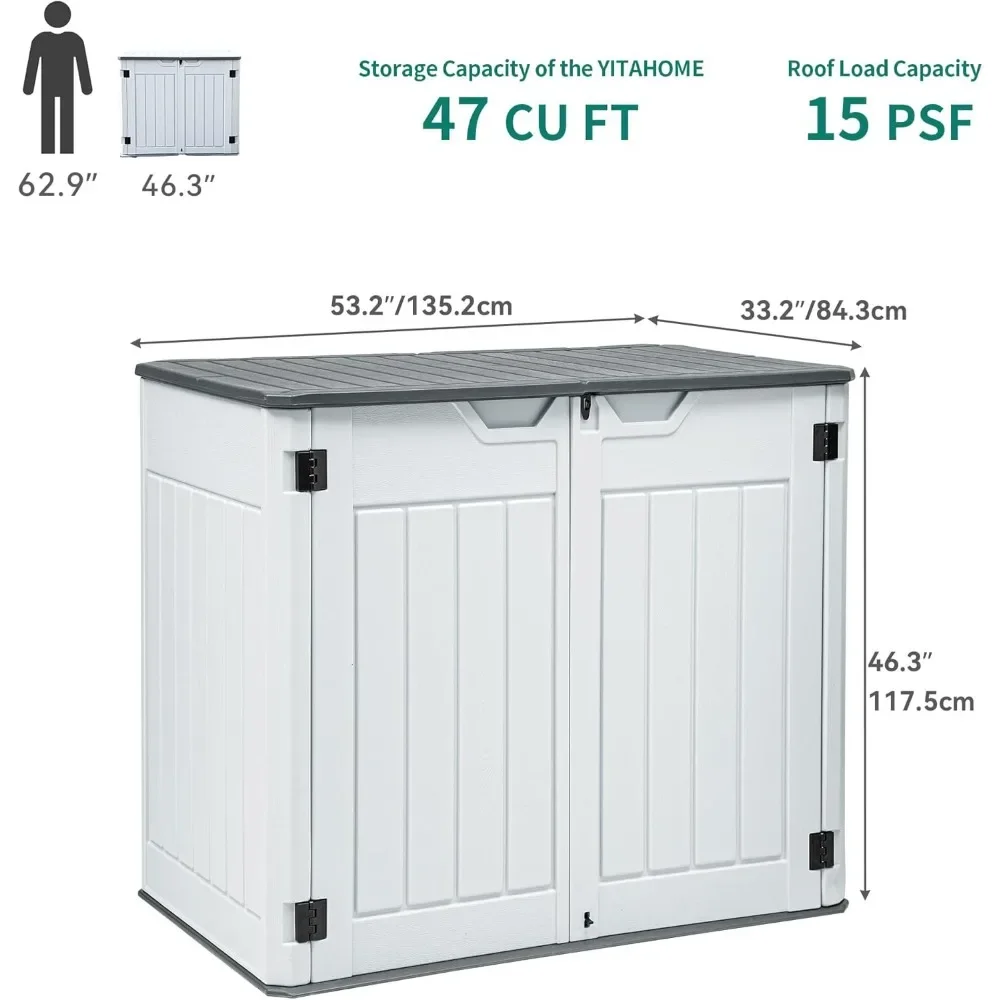 سقيفة تخزين أفقية كبيرة للغاية خارجية ، 4.5 × 4 قدم ، دروع أداة راتنج مع رف ، تخزين مقاوم للماء لعلب القمامة ، أدوات الحدائق