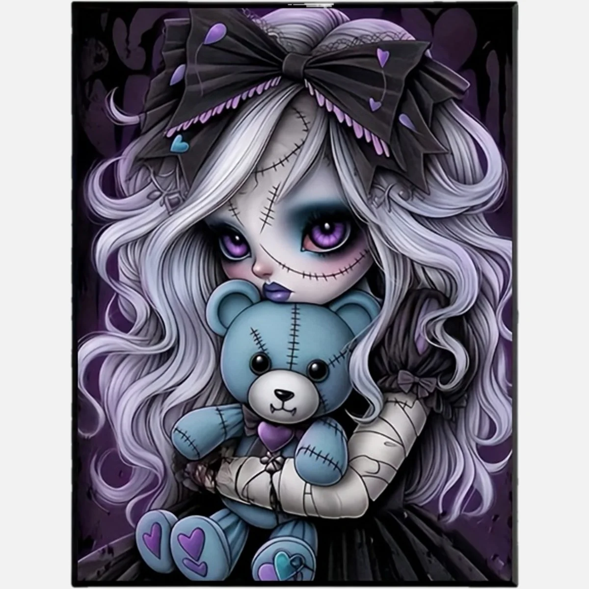 Diamond Painting Gothic Rag Doll With Teddy Bear Diamond Mosaic Handmade Art Exquisite Creative Gift Home Decoration