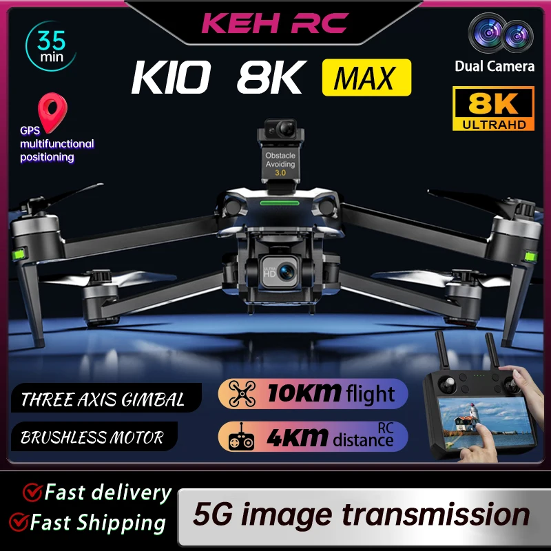 2025 New K10 Touch Screen DroneHD Aerial Digital Image Transmission 8K 3-axis Brushless Gimbal Obstacle Avoidance GPS Return Toy