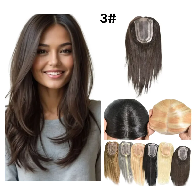 

Women's Hairpiece Mono Pu Base 100% Human Hair Hand Tied 4x6inch 12-14inch Middle Part Ready To Wear