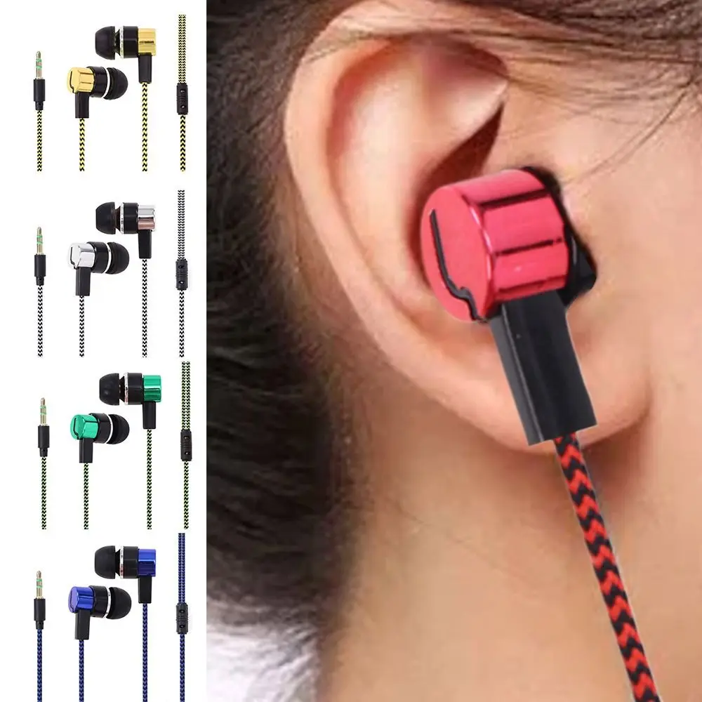 Cable Headset Stereo In-Ear Earphone Earpiece Bass 3.5mm Earbuds Universal Nylon Weave Wired Headphone For Smartphone Laptop