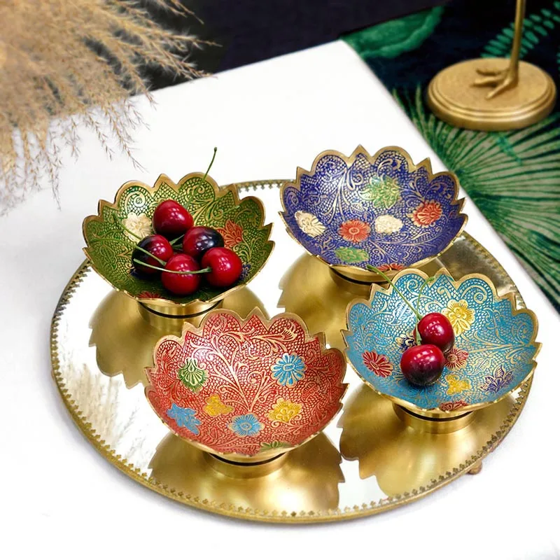 

Лоток латунный для фруктов ручной работы, маленький винтажный лоток для хранения сухих фруктов, закусок, ключей, медные украшения в этническом стиле