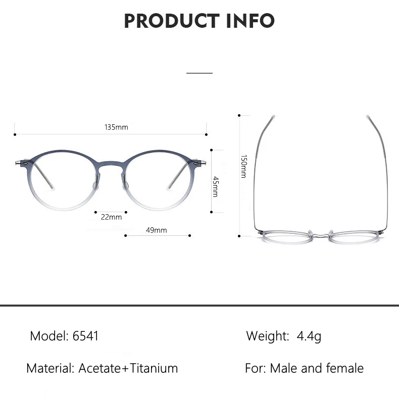 Estilo nórdico, diseño minimalista sin tornillos, montura de gafas ultrafinas de 5g, gafas ópticas ovaladas ahora. titanio 6541