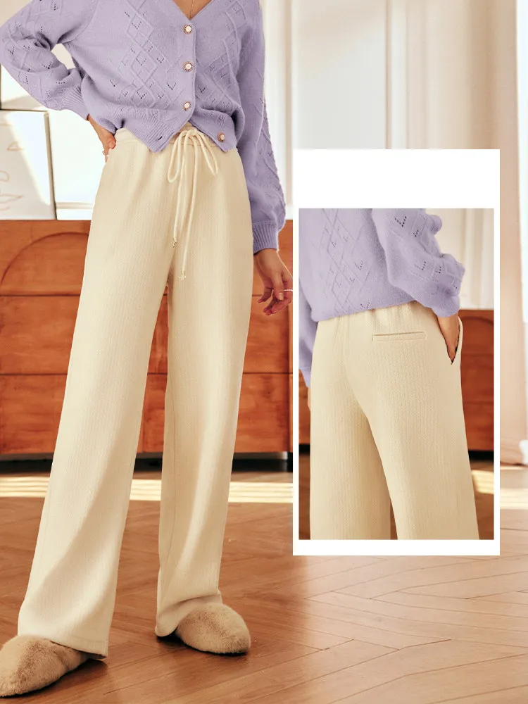 OLrain Dames Casual Broek Hoge Taille Wijde Pijpen Rechte Effen Broek 2025, Winter Trekkoord Herfst Vrouwelijke Broek O22DK66296