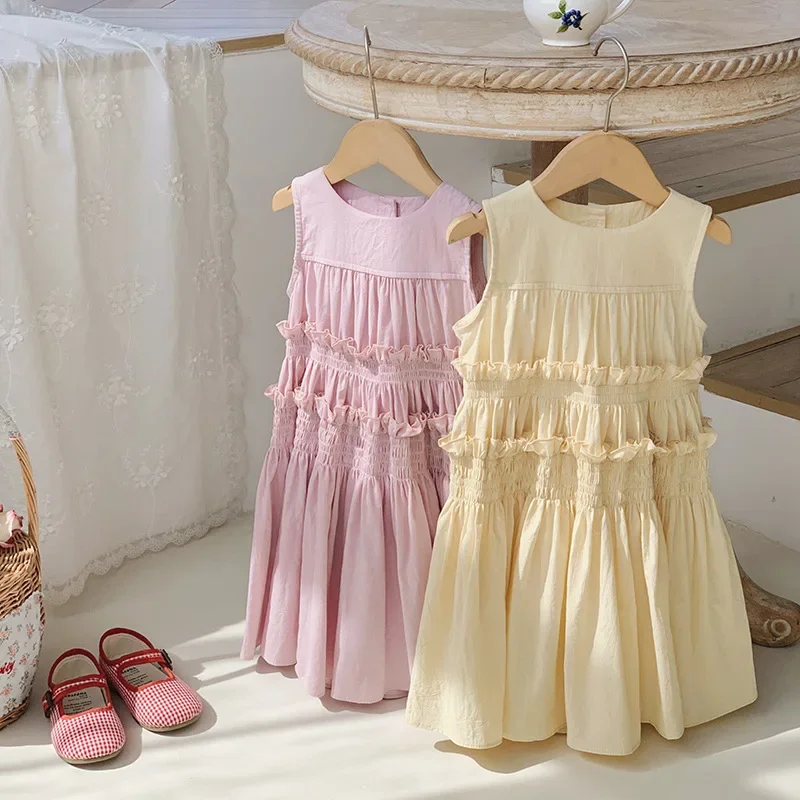 Vestito per bambini Coreano Abbigliamento per bambini Canotta senza maniche Vestito per ragazze 2024 Estate Nuovo vestito da principessa torta per